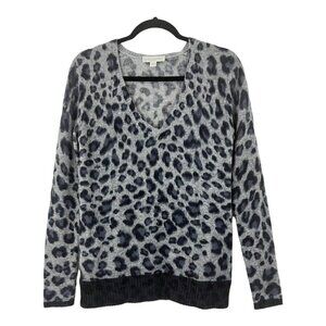 White + Warren Womens Size Small Gray Black Animal Print Cashmere Sweater